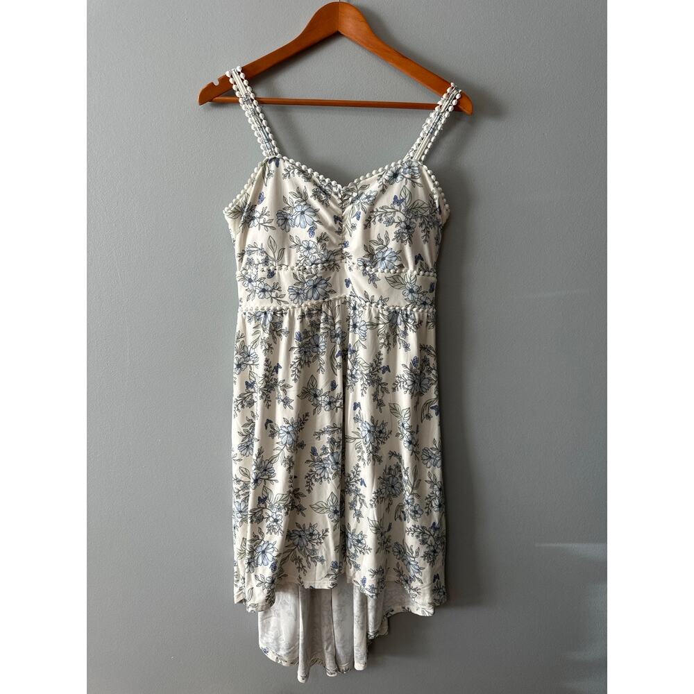 No Boundaries Floral High Low Dress Womens Large Cottagecore Boho Blue White